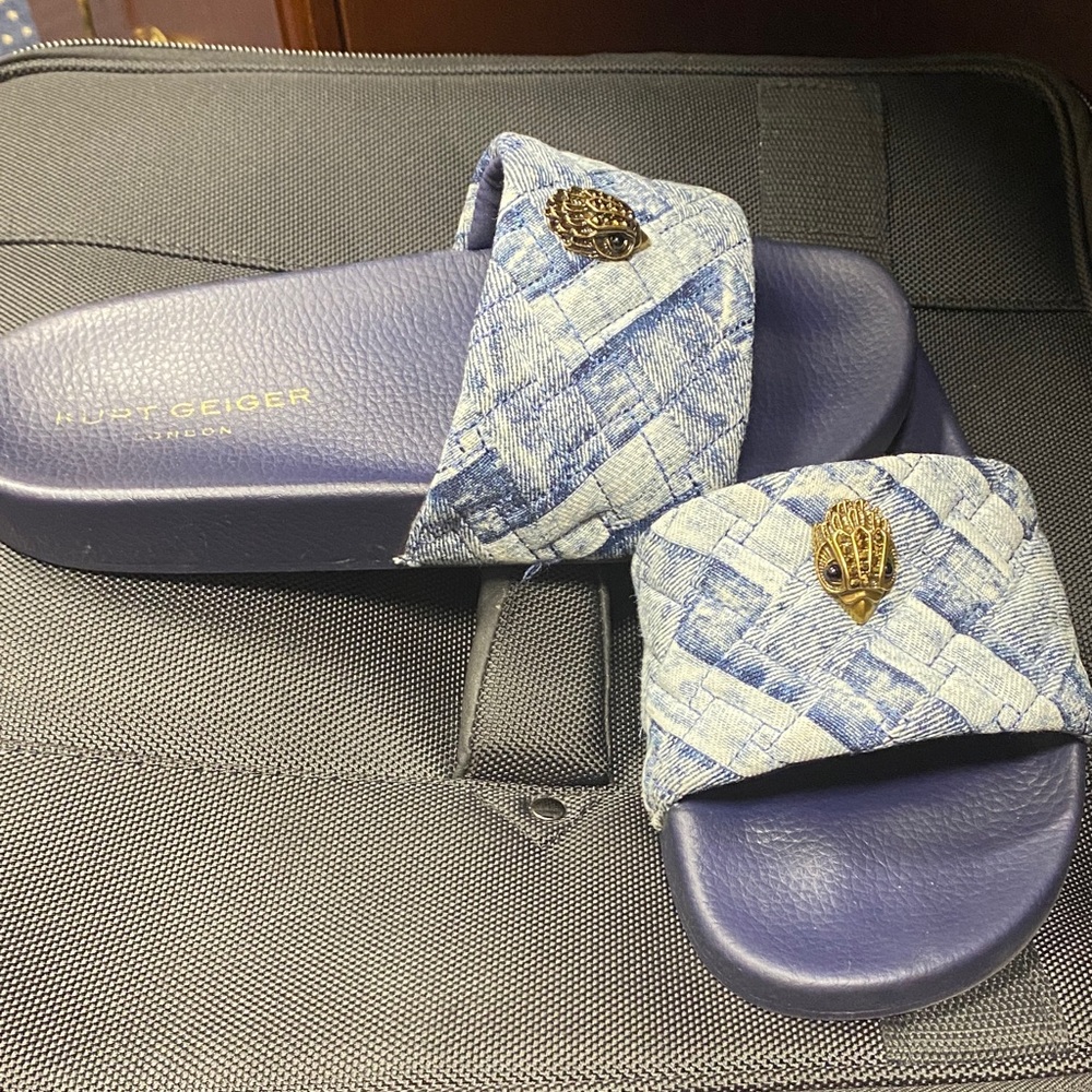 Kurt Geiger Indigo and Gold Woven Slides - Picture 2 of 4